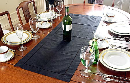 table runners, hemstitch table runners, black hemstitch runners, black table runners.