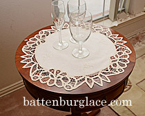 original battenburg lace in round placemats, white and ecru color. 